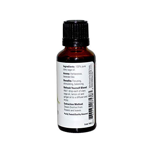 NOW Foods 100% Pure Clary Sage Essential Oil 1 fl oz | Aromatherapy and Mood Support