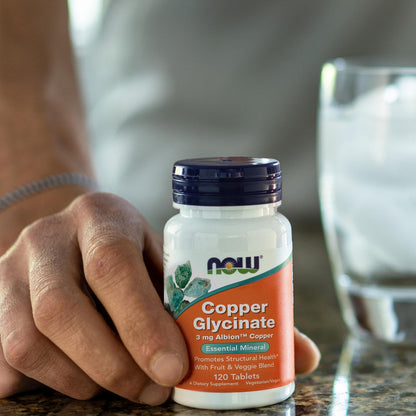 NOW Foods Copper Glycinate (Albion Copper Bisglycinate) 3 mg – Structural Health Support, 120 Tablets