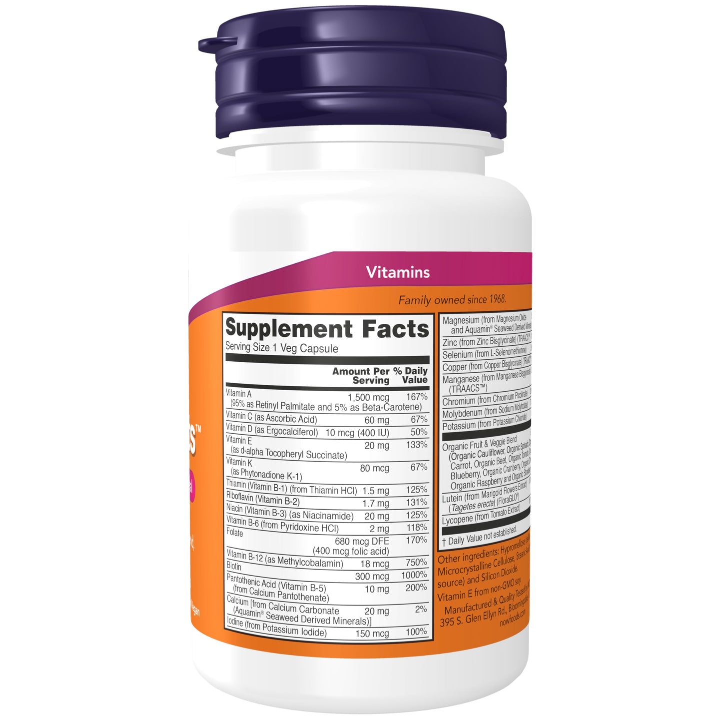 NOW Foods Daily Vits with Fruit & Veggie Blend, Lutein & Lycopene – 30 Veg Capsules