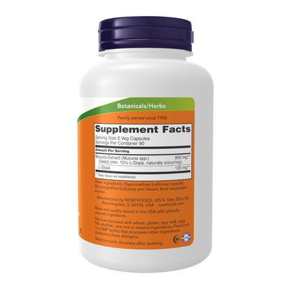 NOW Foods Dopa Mucuna 15% L-Dopa, 180 Veg Capsules | Standardized Mucuna Extract