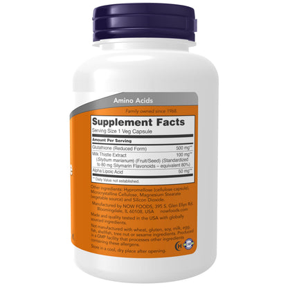 NOW Foods Glutathione 500 mg with Milk Thistle & Alpha Lipoic Acid – 120 Veg Capsules