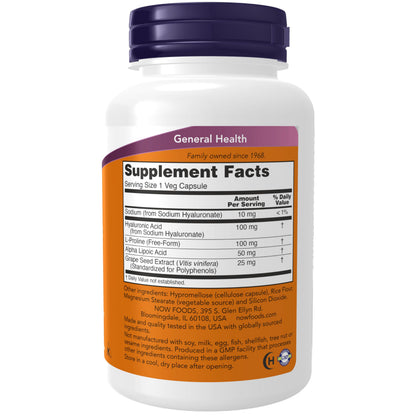 NOW Foods Hyaluronic Acid 100 mg Double Strength – 120 Veg Capsules