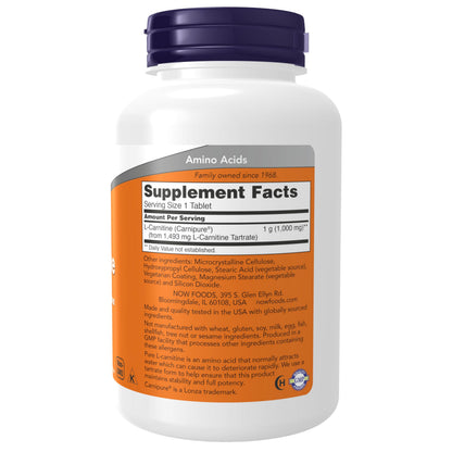 NOW Foods L-Carnitine 1,000 mg – Purest Form, Fitness Support, 100 Tablets