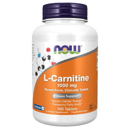 NOW Foods L-Carnitine 1,000 mg – Purest Form, Fitness Support, 100 Tablets