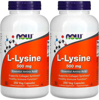 NOW Foods L-Lysine 500 mg | 250 Capsules (Pack of 2) – Immune Support & Collagen