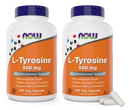NOW Foods L-Tyrosine 500mg – 300 Capsules (Pack of 2) | Non-GMO