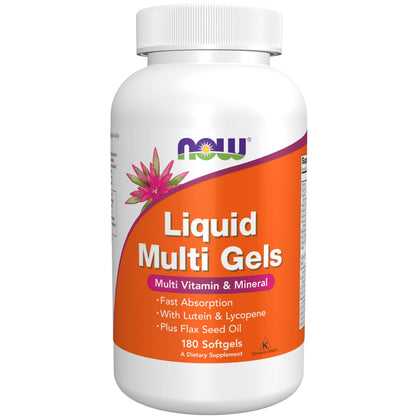 NOW Foods Liquid Multi Gels with Lutein, Lycopene & Flax Seed Oil – 180 Softgels