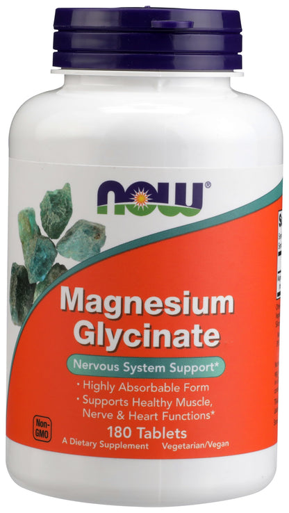 NOW Foods Magnesium Glycinate 100 mg — Highly Absorbable, 180 Tablets