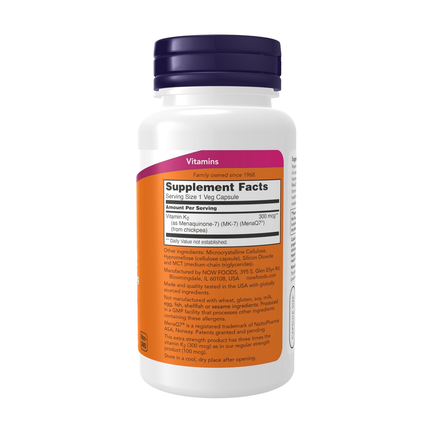 NOW Foods MK-7 Vitamin K2 300 mcg | Cardiovascular & Bone Health | 120 Veg Capsules