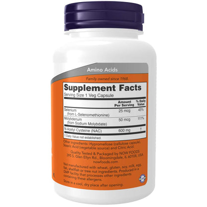 Now Foods NAC 600mg N-Acetyl Cysteine - 250 Vcaps (500/250x2)