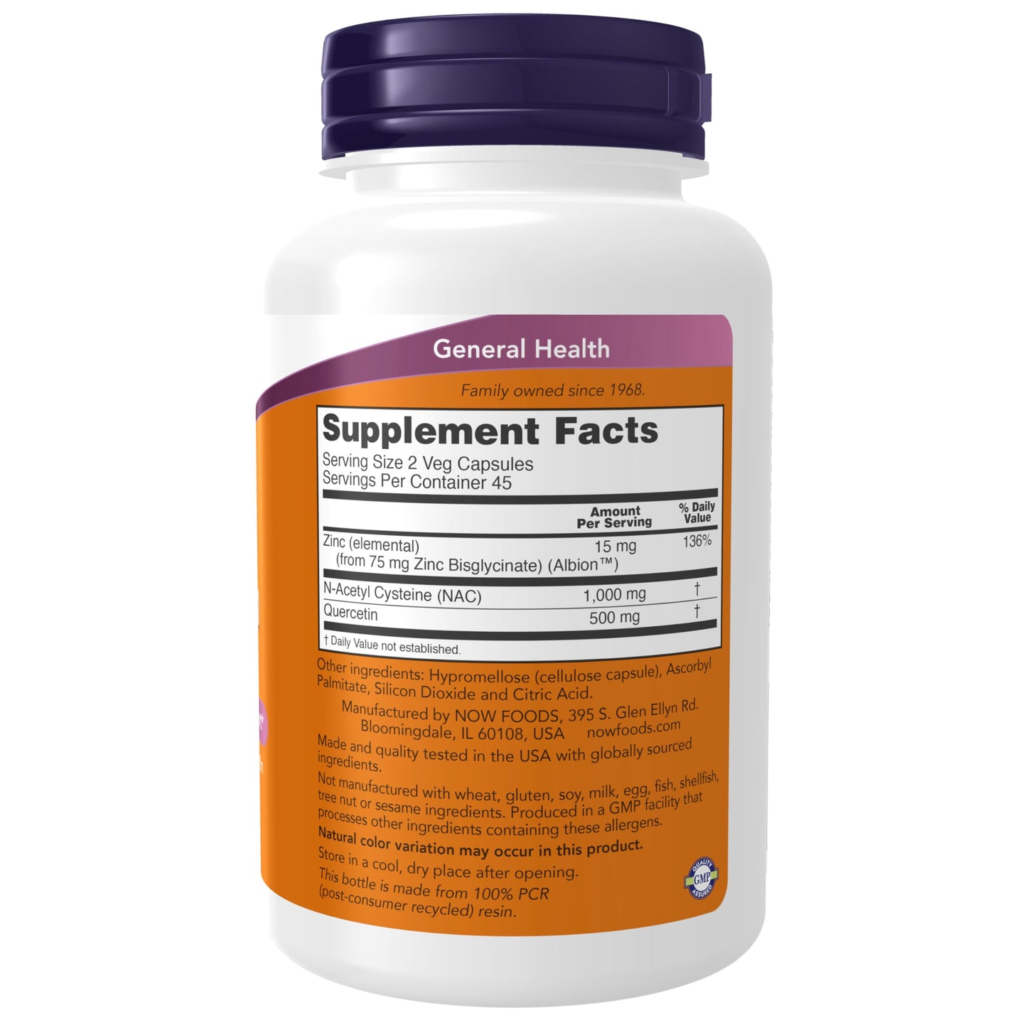 NOW Foods NAC Quercetin Zinc Immune & Respiratory Support | 1,000 mg NAC | 90 Veg Capsules