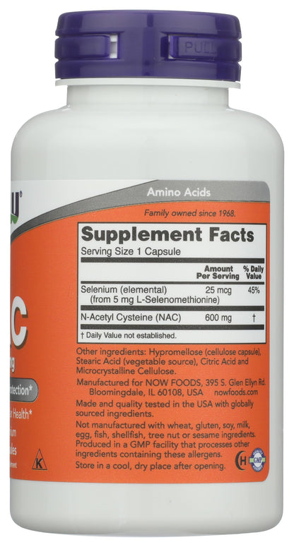 Now Foods Nacacetyl Cysteine 600mg Capsules, 100 CT