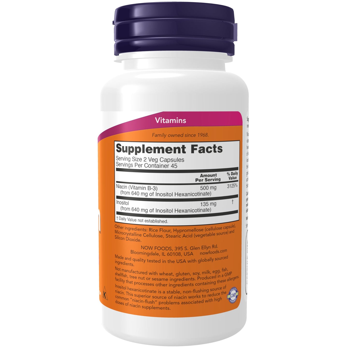 NOW Foods Niacin 250 mg Flush-Free (Vitamin B-3) - 90 Veg Capsules