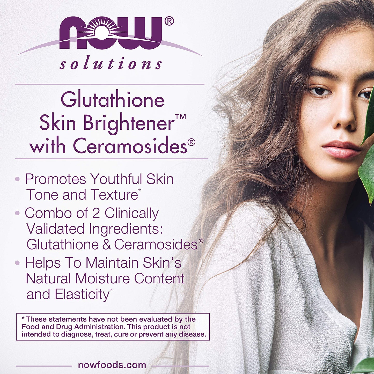 NOW Foods Solutions Glutathione Skin Brightener Ceramosides, 30 Veg Caps