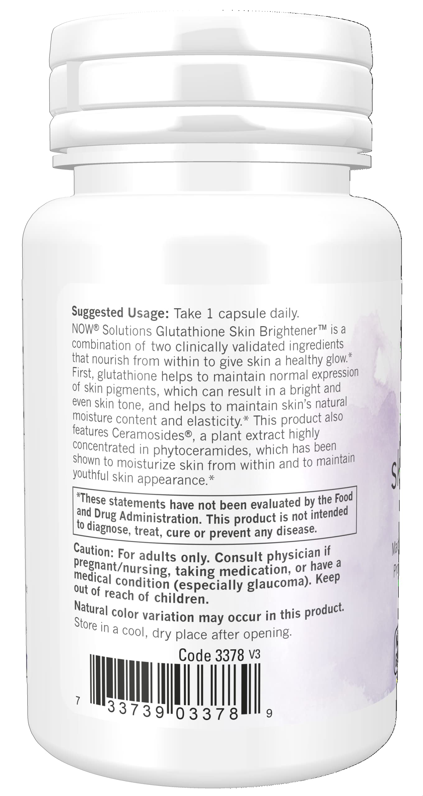 NOW Foods Solutions Glutathione Skin Brightener Ceramosides, 30 Veg Caps