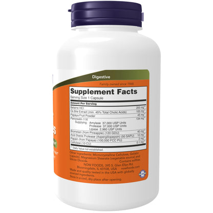 NOW Foods Super Enzymes - Bromelain, Ox Bile, Pancreatin & Papain | 180 Capsules