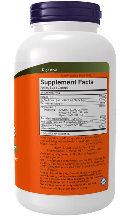 NOW Foods Super Enzymes – Bromelain, Ox Bile, Pancreatin & Papain, 270 Capsules