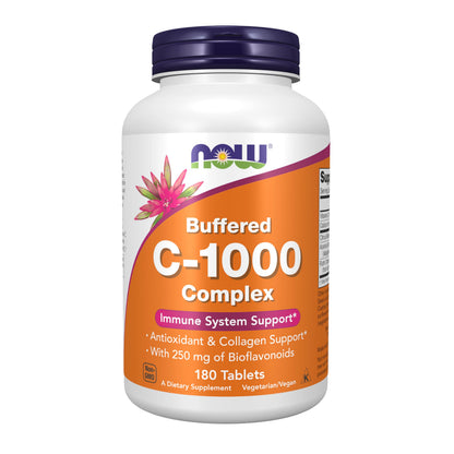 NOW Foods Vitamin C-1000 Complex with Bioflavonoids, Buffered – 180 Tablets