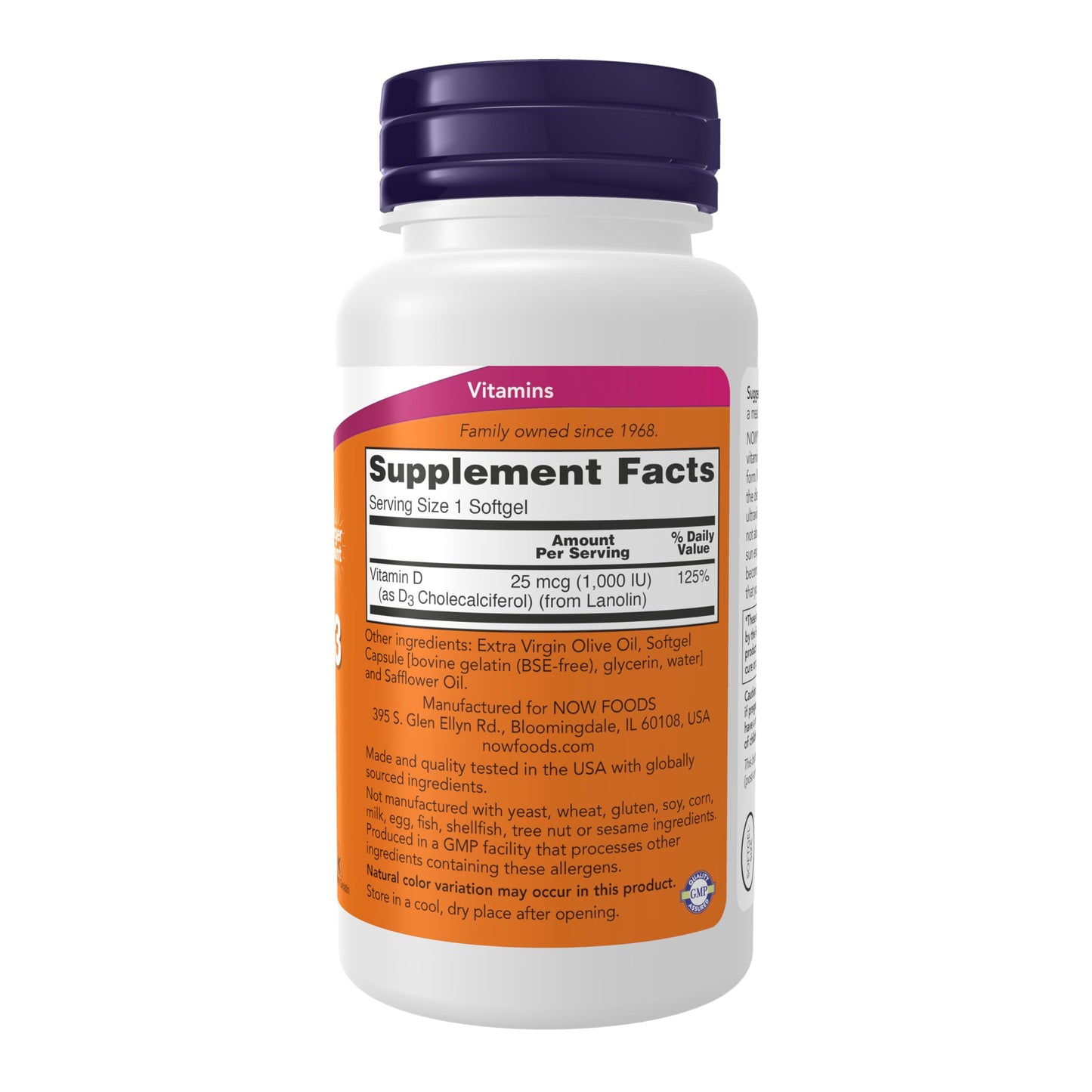NOW Foods Vitamin D-3 1,000 IU Softgels – High Potency (360 Softgels)
