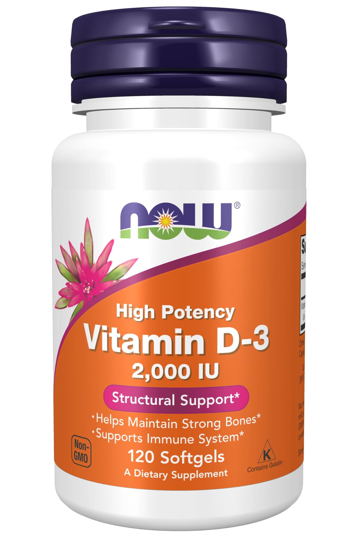 Now Foods Vitamin D3 2000 IU Softgels – High Potency, Non-GMO, Kosher
