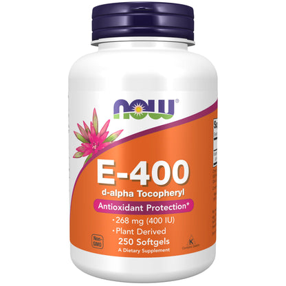 NOW Foods Vitamin E 400 IU – D-Alpha Tocopheryl Softgels, 250 Count