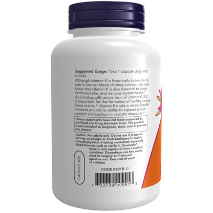 NOW Foods Vitamin K-2 250 Veg Capsule | Menaquinone-4 for Bone & Artery Health