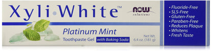 Now Foods XyliWhite Baking Soda Toothpaste Platinum Mint 6.4 oz – Pack of 4 | Fluoride-Free, Xylitol Toothpaste