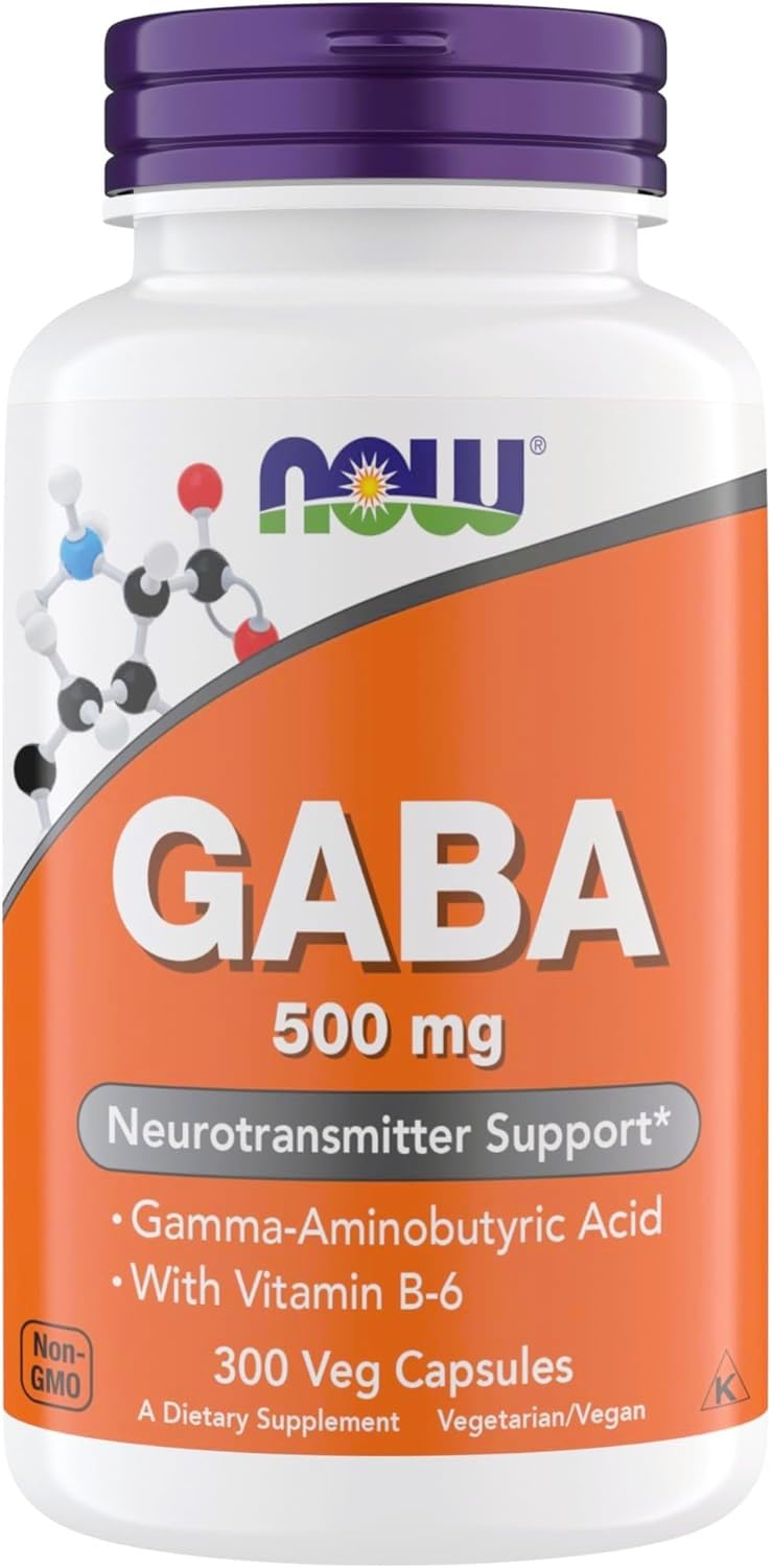NOW GABA 500 mg Capsules – Stress Relief, Vegan, Kosher, 300 Capsules