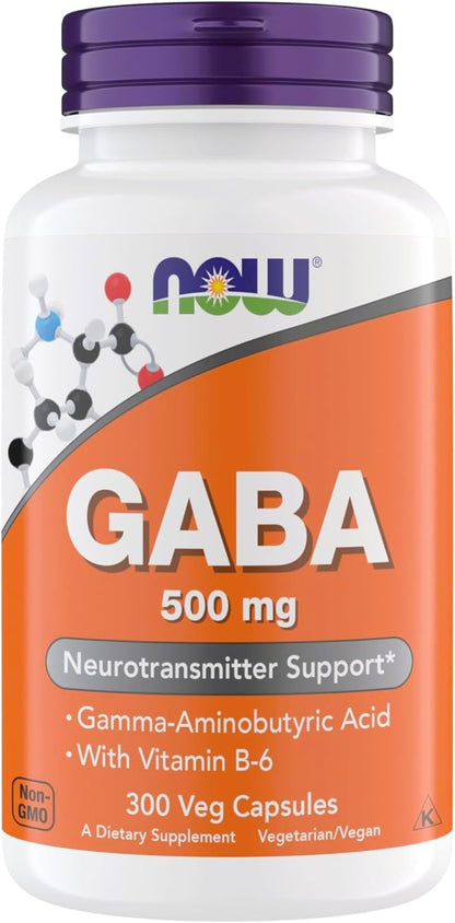 NOW GABA 500 mg Capsules – Stress Relief, Vegan, Kosher, 300 Capsules