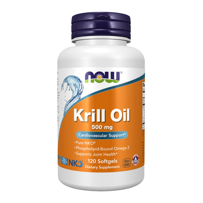 NOW Supplements Krill Oil 500 mg – Phospholipid-Bound Omega-3 for Cardiovascular & Joint Support (120 Softgels)