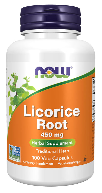 NOW Licorice Root 450 mg – Glycyrrhiza glabra, 100 Veg Capsules