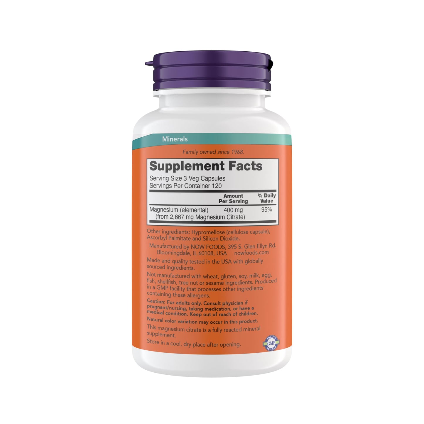 NOW Magnesium Citrate – Enzyme Function & Nervous System Support, 360 Vegetarian Capsules