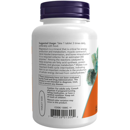 NOW Magnesium Malate 1000mg | 180 Tablets (Pack of 2) – Energy & Nerve Support