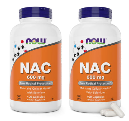 NOW NAC 600 mg, 400 Capsules (Pack of 2) – N-Acetyl Cysteine with Selenium