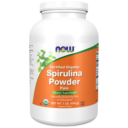 NOW Foods Organic Spirulina Powder – High Protein, Beta-Carotene, B-12, 1 lb