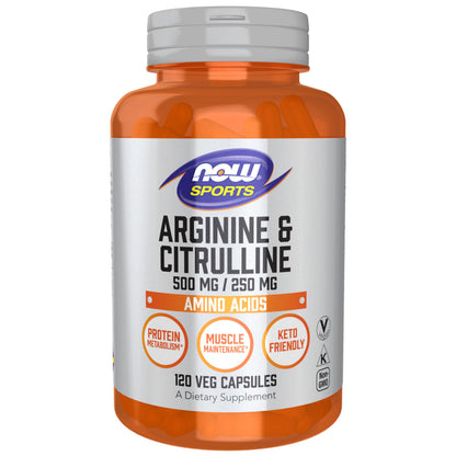 NOW Sports Arginine & Citrulline 500 mg / 250 mg - 120 Veg Capsules