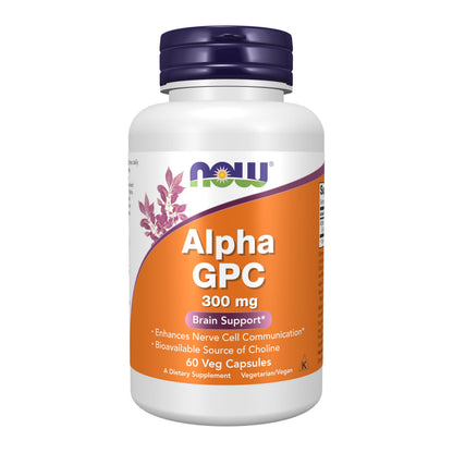 NOW Supplements Alpha GPC 300 mg with Bioavailable Choline | 60 Veg Capsules