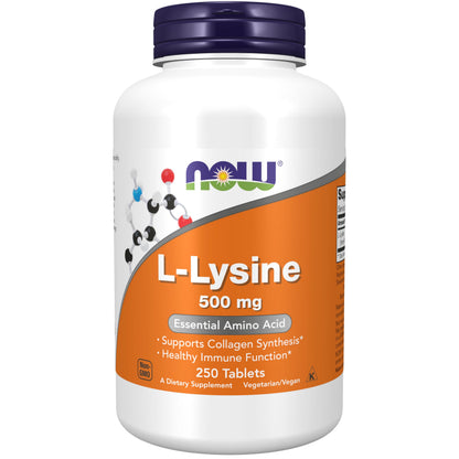 NOW Supplements L-Lysine (L-Lysine Hydrochloride) 500 mg – 250 Tablets | Amino Acid