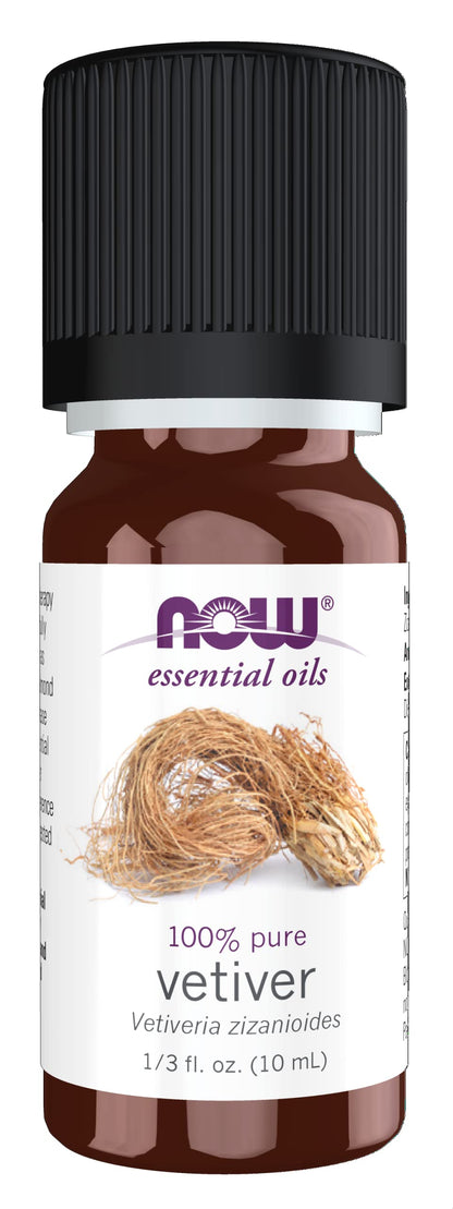 NOW Essential Oils Vetiver Oil – Steam Distilled, 100% Pure, 10 mL