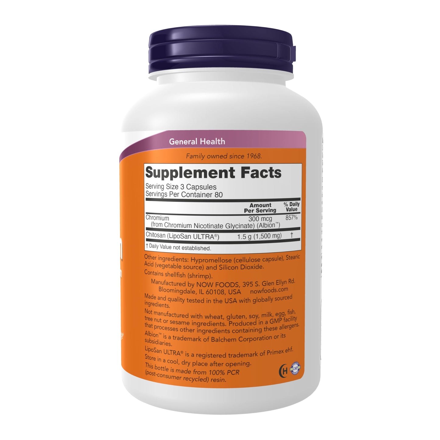 NOW Supplements Chitosan 500 mg + Chromium - Weight Management* - 240 Veg Capsules