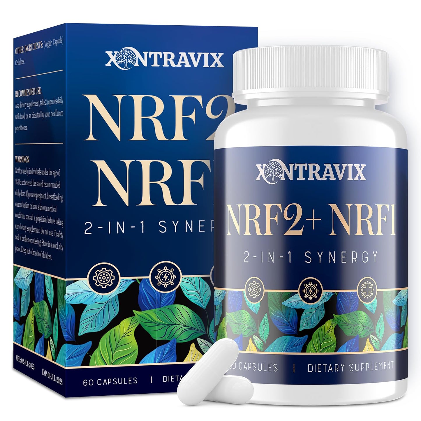 NRF1 & NRF2 Supplement 1500mg | Dual Activator with CoQ10, Curcumin, Trans-Resveratrol & Ashwagandha | 60 Capsules