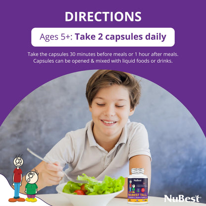 NuBest Tall: Bone Strength, Immunity & Growth for Ages 5+ | Calcium, Collagen & Herbs | 60 Capsules