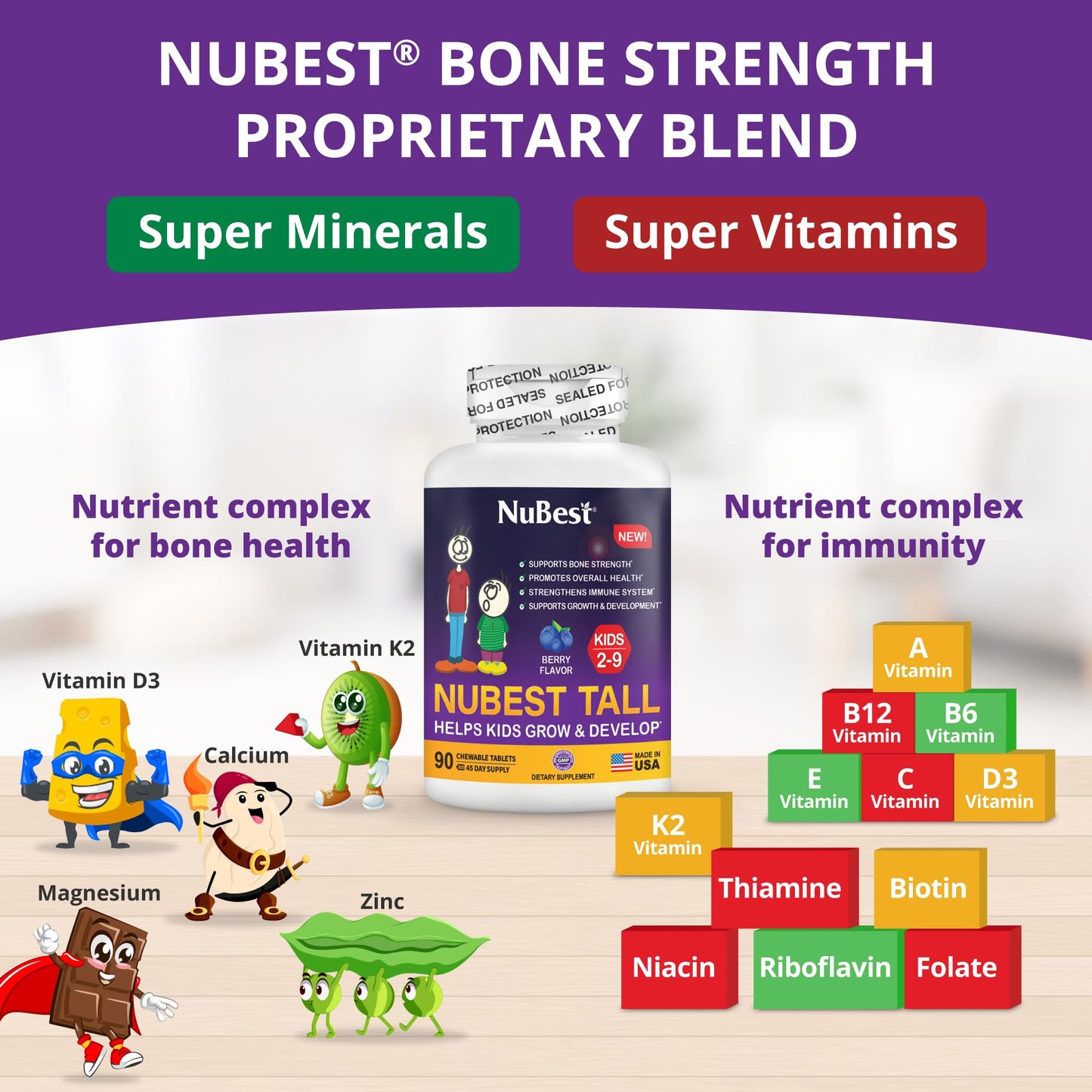 NuBest Tall Kids Vitamins for Ages 2-9 – Bone Strength, Immunity & Growth