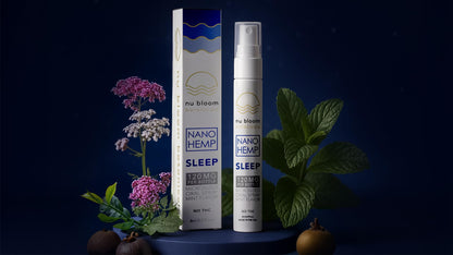 Nu Bloom Sleep Spray - Natural Sleep Aid with Melatonin, L-Theanine, Hemp & Valerian Root | 8 mL, Made in USA
