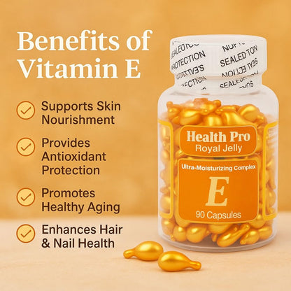 Nu Health Royal Jelly Vitamin E Oil Capsule – Hydrating Skin Serum | 90 Capsules