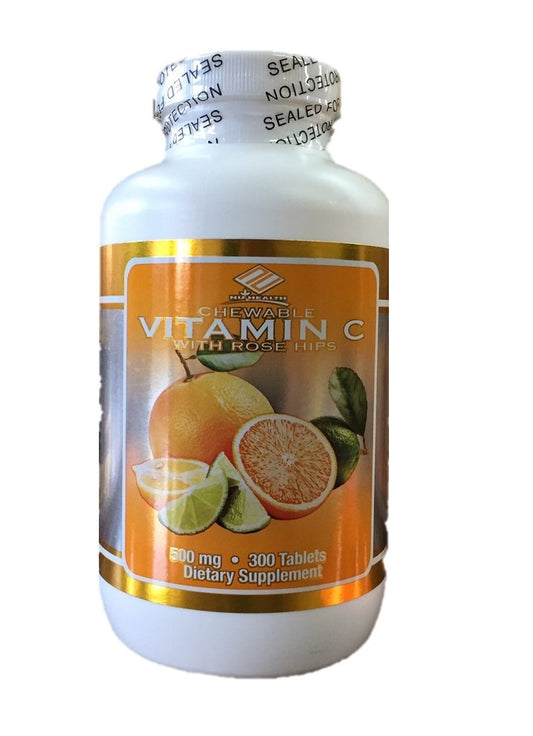 Nu Health Vitamin C Chewable 500mg - 300 Tablets | Made in USA