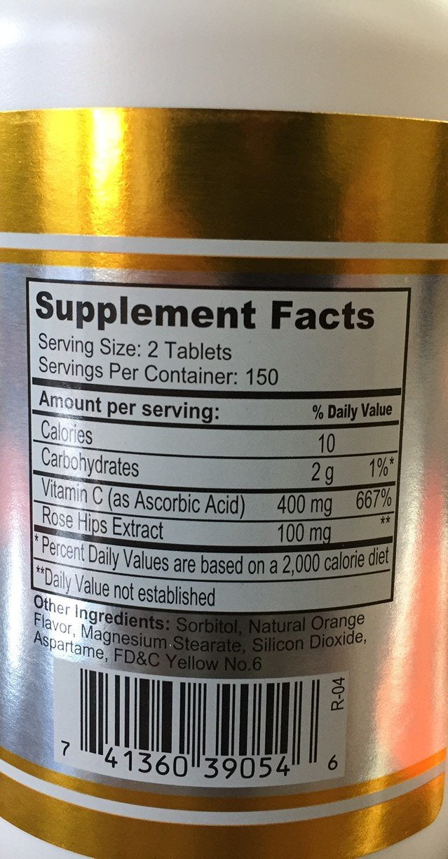 Nu Health Vitamin C Chewable 500mg - 300 Tablets | Made in USA