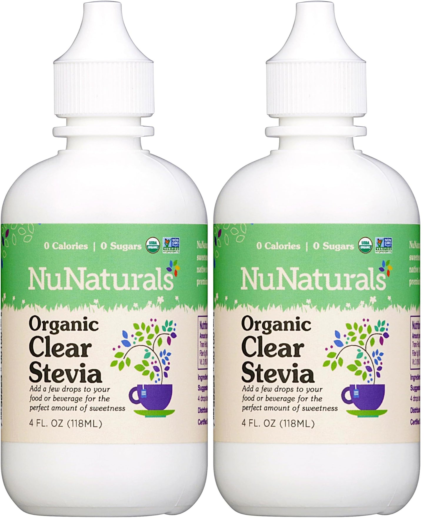 NuNaturals Clear Extract Stevia – Plant-Based Sweetener, 4 oz x 2