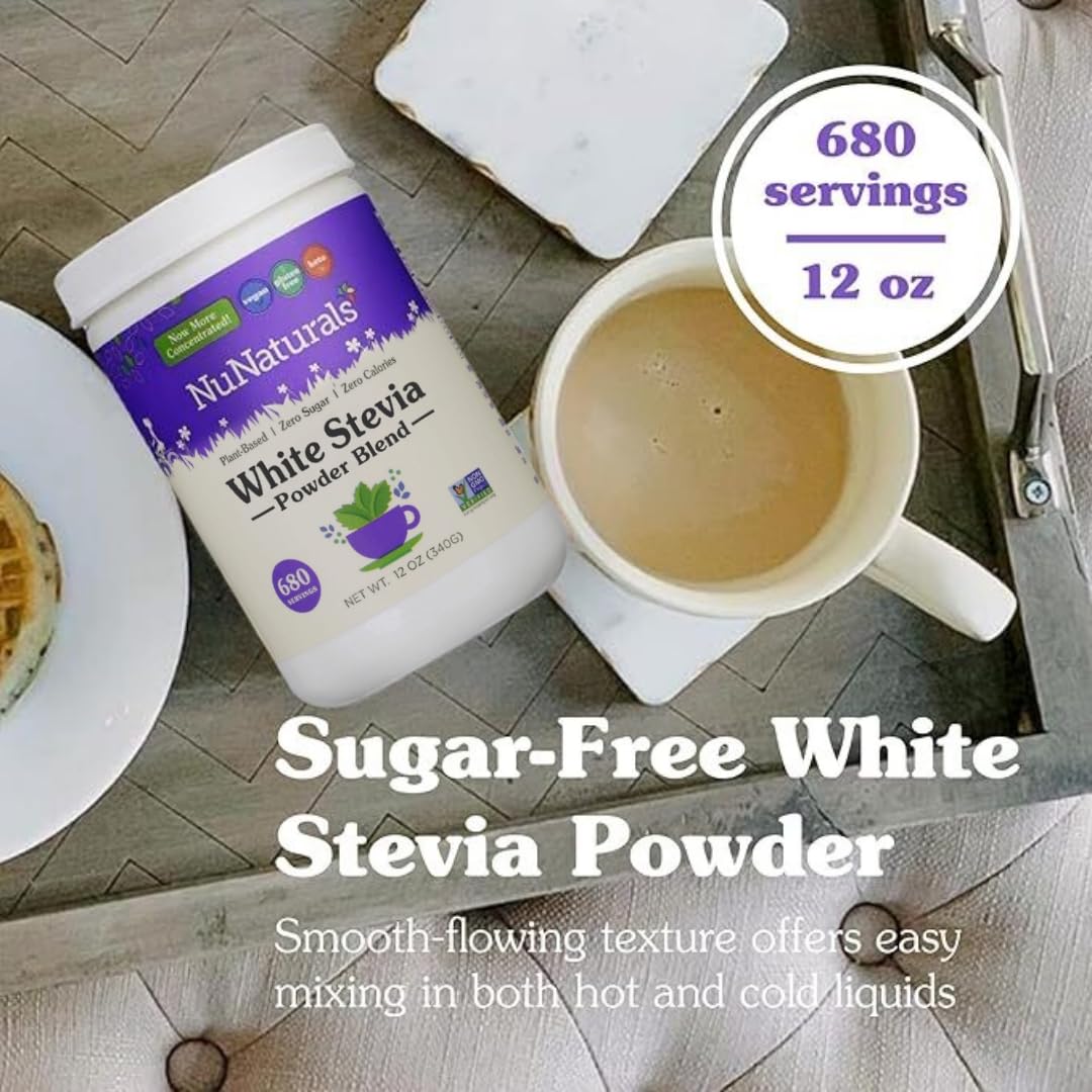 NuNaturals White Stevia Powder Blend — Zero-Calorie Plant-Based Sweetener, 12 oz