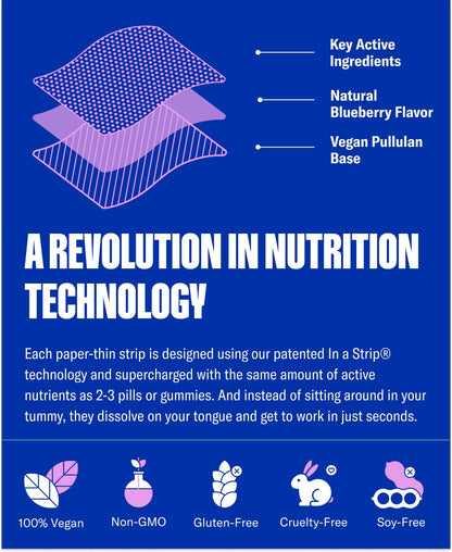 NuStrips Sleep Strips – 5mg Melatonin, Valerian, L-Theanine & B6 (Blueberry) | Vegan, Non-GMO